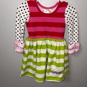 Sweethoney OG dress pink green white striped polka dot sleeves ruffles 12M